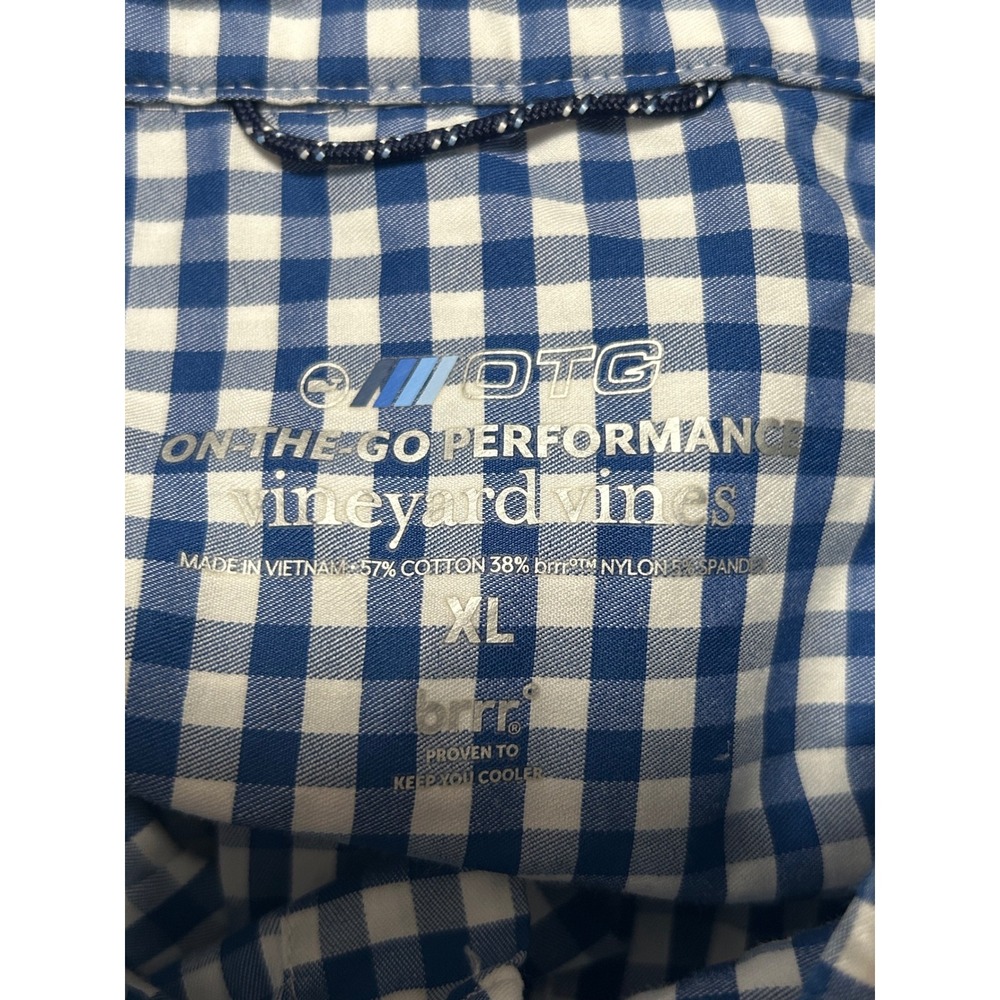 Vineyard Vines Mens XL Performance Blue Gingham Check Shirt brrr Cooling - CJ - Picture 5 of 9